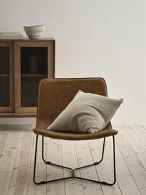 Kunstleren lounge fauteuil Barrel in bruin, Bekleding: 100% kunstleer, Frame: gecoat metaal, Kunstleer bruin, zwart, B 68 cm x D 64 cm