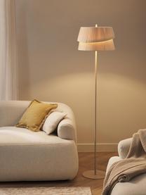 Stehlampe Nyla mit asymmetrischem Lampenschirm, Lampenschirm: Leinenstoff, Beige, H 160 cm