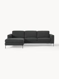 Ecksofa Cucita (3-Sitzer), Bezug: Webstoff (100% Polyester), Gestell: Massives Kiefernholz, Füße: Metall, lackiert Dieses P, Webstoff Anthrazit, B 262 x T 163 cm, Eckteil links