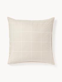Taie d'oreiller réversible en flanelle de coton à carreaux Noelle, Beige clair, blanc, larg. 50 x long. 70 cm