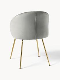 Fluwelen stoelen Luisa, 2 stuks, Bekleding: fluweel (100% polyester) , Poten: gepoedercoat metaal, Fluweel grijs, goudkleurig, B 59 x D 58 cm
