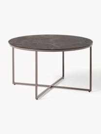 Mesa de centro redonda con tablero de vidrio en look mármol Antigua, Tablero: vidrio estampado en efect, Estructura: metal, latón, Aspecto mármol negro, gris oscuro, Ø 80 cm