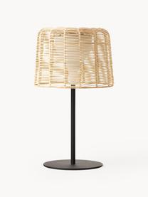 Lámpara de mesa LED solar con pantalla de ratán Kyra, Pantalla: ratán, Estructura: metal con pintura en polv, Beige claro, negro, Ø 25 x Al 48 cm
