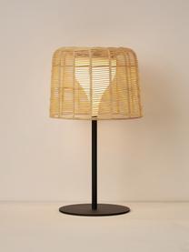 Lampada da tavolo solare a LED con paralume in rattan Kyra, Paralume: rattan, Struttura: metallo verniciato a polv, Beige chiaro, nero, Ø 25 x Alt. 48 cm