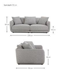 Divano componibile 3 posti in tessuto grigio Jasmin, Rivestimento: 85% poliestere, 15% nylon, Struttura: legno massiccio di abete , Piedini: plastica, Tessuto grigio, Larg. 208 x Alt. 84 cm