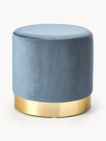 Pouf en velours Orchid, Velours gris-bleu, socle doré, Ø 38 x haut. 38 cm