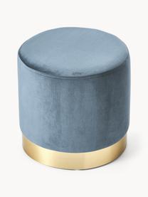 Pouf en velours Orchid, Velours gris-bleu, socle doré, Ø 38 x haut. 38 cm