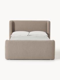 Bouclé-Boxspringbett Perla mit Stauraum, Bezug: Bouclé (71 % Polyacryl, 2, Matratze: 7-Zonen-Taschenfederkernm, Bouclé Taupe, B 140 x L 200, Härtegrad H2