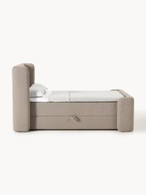 Bouclé-Boxspringbett Perla mit Stauraum, Bezug: Bouclé (71 % Polyacryl, 2, Matratze: 7-Zonen-Taschenfederkernm, Bouclé Taupe, B 140 x L 200, Härtegrad H2