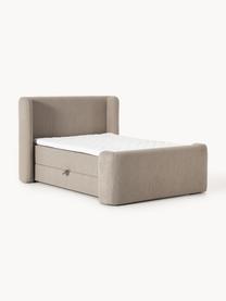 Bouclé-Boxspringbett Perla mit Stauraum, Bezug: Bouclé (71 % Polyacryl, 2, Matratze: 7-Zonen-Taschenfederkernm, Bouclé Taupe, B 140 x L 200, Härtegrad H2