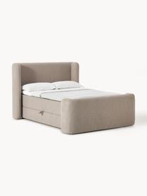 Bouclé-Boxspringbett Perla mit Stauraum, Bezug: Bouclé (71 % Polyacryl, 2, Matratze: 7-Zonen-Taschenfederkernm, Bouclé Taupe, B 140 x L 200, Härtegrad H2