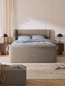 Bouclé-Boxspringbett Perla mit Stauraum, Bezug: Bouclé (71 % Polyacryl, 2, Matratze: 7-Zonen-Taschenfederkernm, Bouclé Taupe, B 140 x L 200, Härtegrad H2