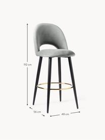 Krzesło barowe z aksamitu Rachel, Tapicerka: aksamit (wysokiej jakości, Nogi: metal malowany proszkowo, Jasnoszary aksamit, S 48 x W 110 cm