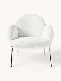 Sillón cóctel en tejido bouclé Luan, Tapizado: tejido bouclé (100% polié, Patas: acero inoxidable El mater, Bouclé blanco, An 76 x F 79 cm