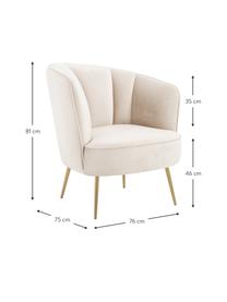 Poltrona in velluto Louise, Rivestimento: velluto (poliestere) Con , Gambe: metallo rivestito, Velluto bianco crema, dorato, Larg. 76 x Prof. 75 cm