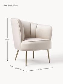 Fauteuil cocktail en velours Louise, Velours blanc crème, pieds dorés, larg. 76 x prof. 75 cm