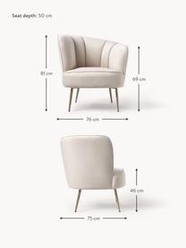 Fauteuil cocktail en velours Louise, Velours blanc crème, pieds dorés, larg. 76 x prof. 75 cm