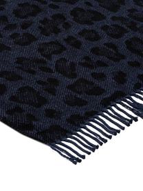 Plaid Bory mit Leoparden Print, 60% Baumwolle, 40% Acryl, Blau, B 150 x L 200