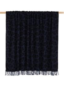 Plaid Bory mit Leoparden Print, 60% Baumwolle, 40% Acryl, Blau, B 150 x L 200