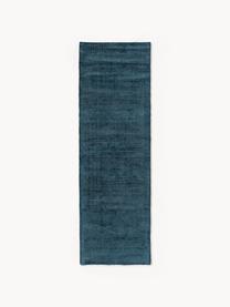 Tapis de couloir en viscose tissé main Jane, Bleu foncé, larg. 80 x long. 250 cm