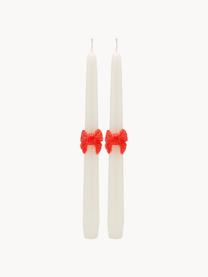 Handbemalte Stabkerzen Classic Bow, 2 Stück, Paraffin, Weiss, Rot, H 26 cm