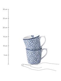 Tazza con motivo blu Candy Rose 4 pz, Porcellana Fine Bone China, Bianco, blu, Ø 9 x Alt. 9 cm, 320 ml