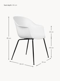 Armlehnstuhl Bat, Sitzschale: Kunststoff, Beine: Metall, beschichtet, Weiss, Schwarz, B 61 x T 56 cm