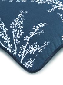 Povlak na polštář s lemováním a květinovým motivem Jada, 100 % bavlna, Tmavě modrá, bílá, Š 40 cm, D 40 cm