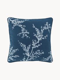 Kussenhoes Jada met bies en bloemen patroon, 100% katoen, Donkerblauw, wit, B 40 x L 40 cm