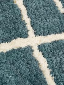 Flauschiger Hochflor-Teppich Amelie, handgetuftet, Flor: 100 % Polyester, Petrol, Cremeweiss, B 80 x L 150 cm (Grösse XS)