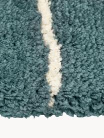 Tapis moelleux à poils longs tufté main Amelie, Bleu pétrole, blanc crème, larg. 80 x long. 150 cm (taille XS)