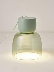 Lámpara de mesa pequeña Beira, Pantalla: vidrio, Estructura: metal recubierto, Cable: cubierto en tela, Verde salvia, Ø 20 x Al 25 cm
