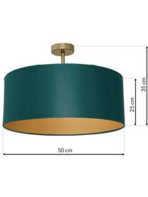 Plafondlamp Benni, Lampenkap: katoenmix, Baldakijn: gecoat metaal, Groen, messingkleurig, Ø 50 x H 35 cm