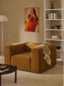 Poltrona lounge in velluto Lena, Rivestimento: velluto (100% poliestere), Struttura: legno di faggio, truciola, Piedini: plastica, Velluto giallo ocra, Larg. 133 x Prof. 106 cm