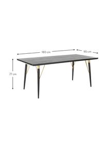 Mesa de comedor Marlena, Tablero: tablero de fibras de dens, Patas: metal, pintado, Negro, dorado, An 180 x F 90 cm