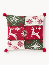 Strick-Kissenhülle Derby mit weihnachtlichem Motiv, 100 % Baumwolle, Rot, Dunkelgrün, Weiß, B 50 x L 50 cm