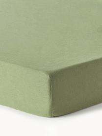 Drap-housse en lin délavé pour surmatelas Airy, Vert olive, larg. 90 x long. 200 cm, haut. 15 cm