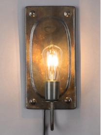 Wandlamp Brody met stekker in zwart met antieke afwerking, Lamp: gepoedercoat metaal, Donkerbruin, 16 x 38 cm