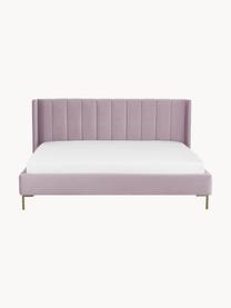 Gestoffeerd fluwelen bed Dusk, Bekleding: polyester fluweel Met 30., Frame: massief grenenhout en pla, Poten: gepoedercoat metaal Dit p, Fluweel lavendel, B 180 x L 200 cm