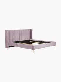 Gestoffeerd fluwelen bed Dusk, Bekleding: polyester fluweel Met 30., Frame: massief grenenhout en pla, Poten: gepoedercoat metaal Dit p, Fluweel lavendel, B 180 x L 200 cm