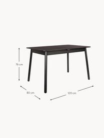 Mesa de comedor extensible de madera de fresno Glimps, 120-162 x 80 cm, Tablero: tablero de fibras de dens, Patas: madera de fresno maciza p, Negro, An 120/162 x F 80 cm