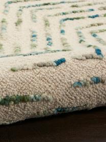 Tapis en laine tissé à la main avec surface texturée Colorado, 100 % laine

Les tapis en laine peuvent perdre des fibres lors des premières semaines et des peluches peuvent se former, ce phénomène est naturel et diminue à mesure de votre usage et du temps, Blanc crème, tons verts, tons bleus, larg. 120 x long. 180 cm (taille S)