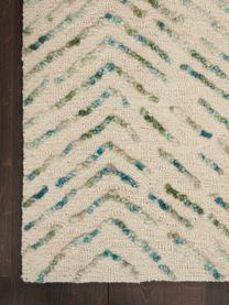 Alfombra artesanal de lana con relieves Colorado, 100% lana

Las alfombras de lana se pueden aflojar durante las primeras semanas de uso, la pelusa se reduce con el uso diario., Blanco crema, tonos verdes y azules, An 120 x L 180 cm (Tamaño S)