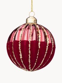 Kerstballen Segment, 12 stuks, Glas, Wijnrood, goudkleurig, Ø 8 cm