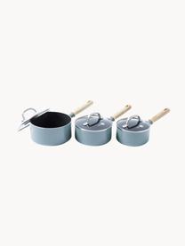 Set de casseroles avec revêtement antiadhésif Mayflower, 3 élém., Bleu ciel, bois de frêne, Lot de différentes tailles