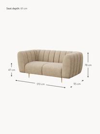 Divano 2 posti in tessuto beige Shel, Rivestimento: 100% poliestere Con 50.00, Seduta: molle a onda, schiuma, Struttura: legno duro, legno morbido, Piedini: metallo rivestito, Tessuto beige, ottonato, Larg. 170 x Prof. 95 cm