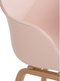 Sedia con braccioli e gambe in legno Claire, Seduta: plastica, Gambe: legno di faggio, Materiale sintetico rosa, Larg. 60 x Alt. 54 cm