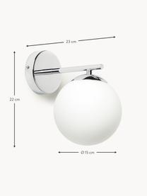 Wandleuchte Atlanta aus Opalglas, Lampenschirm: Opalglas, Gestell: Metall, verchromt, Weiß, Chromfarben, Ø 15 x H 22 cm