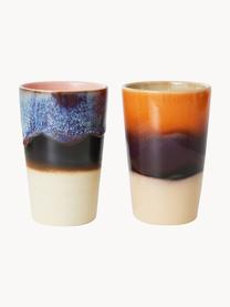 Tasses XL en céramique peintes à la main avec émail réactif 70s Ceramic, 2 élém., Céramique, Multicolore, Ø 9 x haut. 14 cm, 475 ml