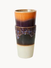 Handbemalte XL Keramik-Becher 70's mit reaktiver Glasur, 2-er Set, Keramik, Bunt, Ø 9 x H 14 cm, 475 ml